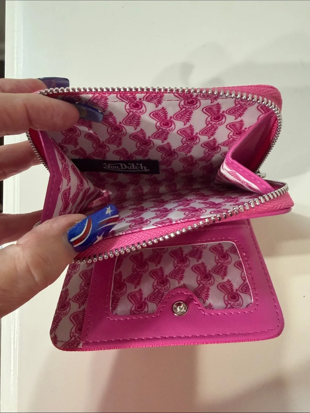 Von Dutch Hot Pink Zip-Around Logo Wallet